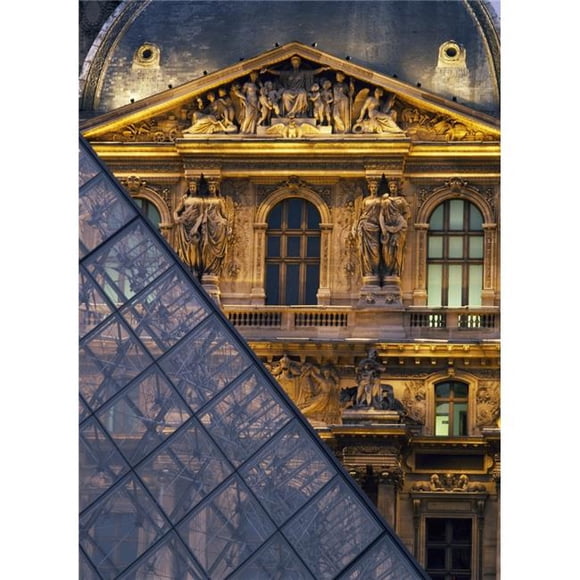Detail of The Glass Pyramid Outside The Louvre Museum At Dusk Poster Print, 26 x 36 - Large