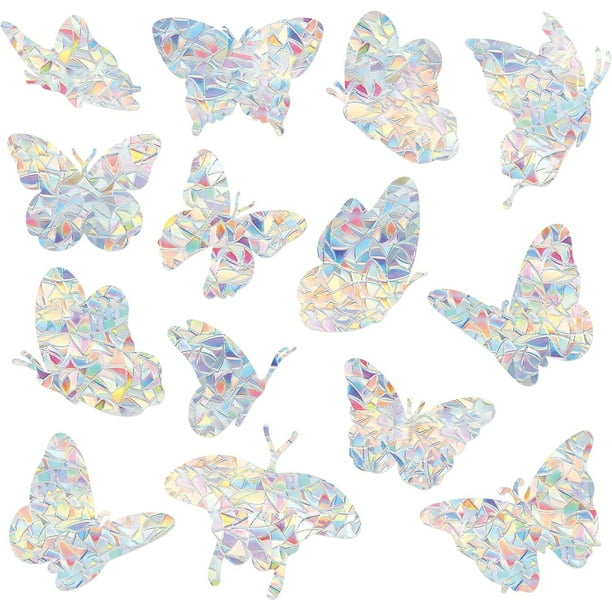 15 pegatinas de mariposas para ventana, pegatinas estáticas para ventana, atrapasoles de arcoíris, decoración de ventanas de verano para el hogar, pegatinas a prueba de golpes, pegatinas de alerta de