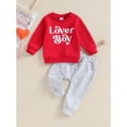 thumbnail image 2 of BemeyourBBs Toddler Baby Boy Valentines Day Outfits Letter Embroidery Long Sleeve Striped Sweatshirt and Joggers Pants Set Spring Clothes, 2 of 9