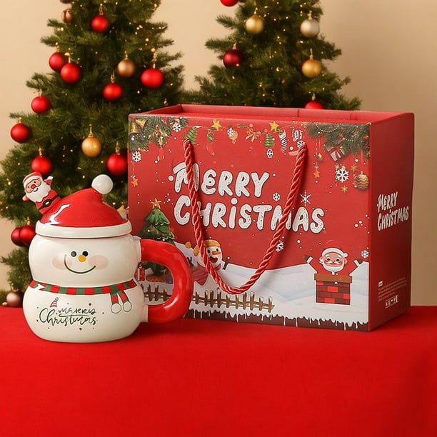 Taza de Cerámica Navideña con Dibujos de Muñeco de Nieve