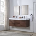 thumbnail image 3 of Stufurhome Valeria Walnut 59 inch Wall Mounted Double Sink Bathroom Vanity, No Mirror, 3 of 9