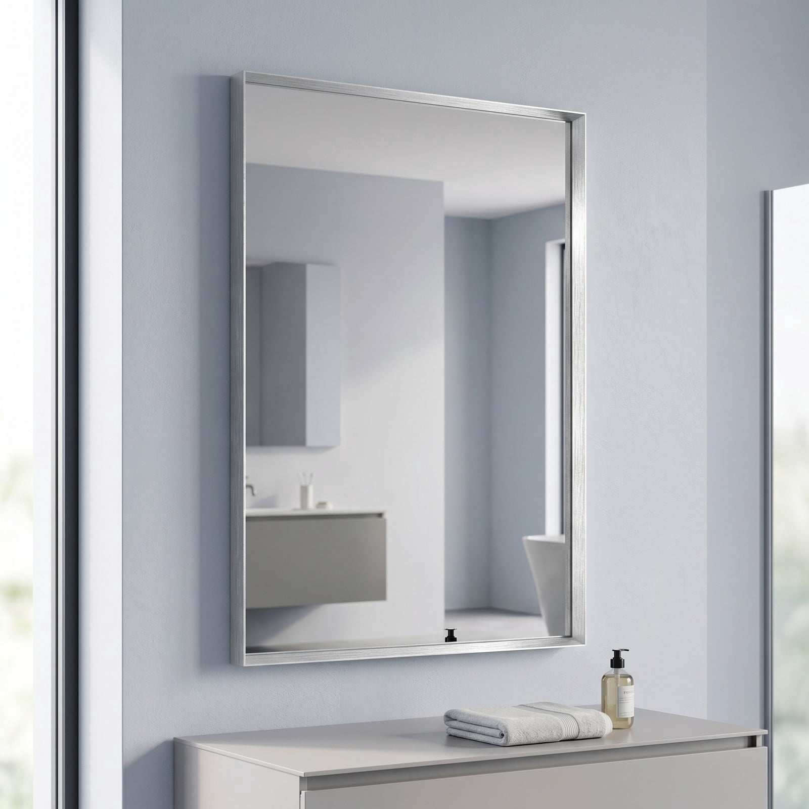 Gleamira 30"x48" Bathroom Wall Mounted Mirror Vanity Rectangular Mirror with Deep Frame, Silver
