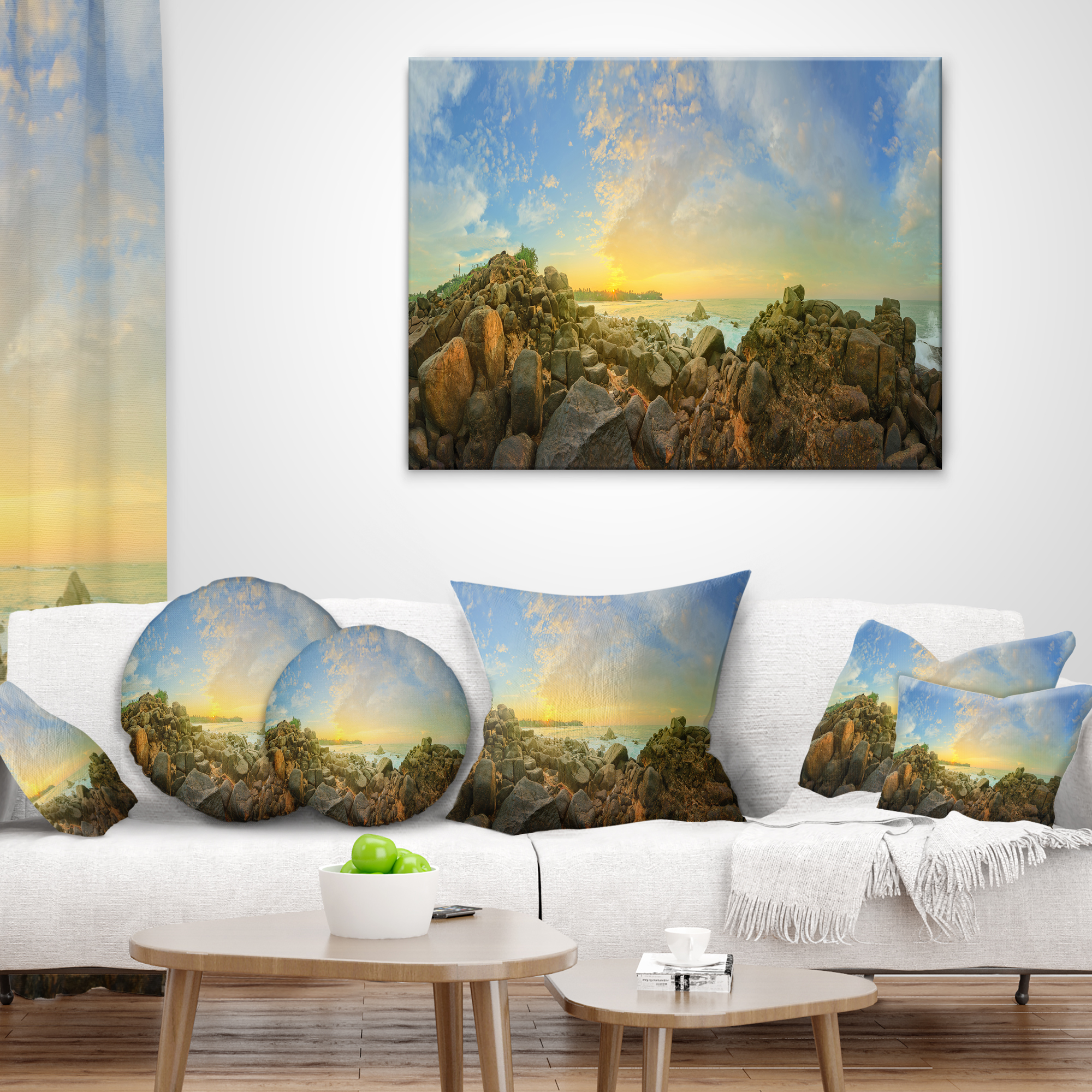 Designart Sri Lanka Romantic Beach Panorama - Seascape Throw Pillow - 12x20