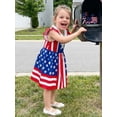 thumbnail image 4 of BemeyourBBs  Toddler Baby Girl 4th of July Dress Outfit Patriot Independence Day Dress Little Girl Flying Short Sleeve Doll Collar Red White Blue Star Striped Print Bow Summer Princess Party Dress, 4 of 9