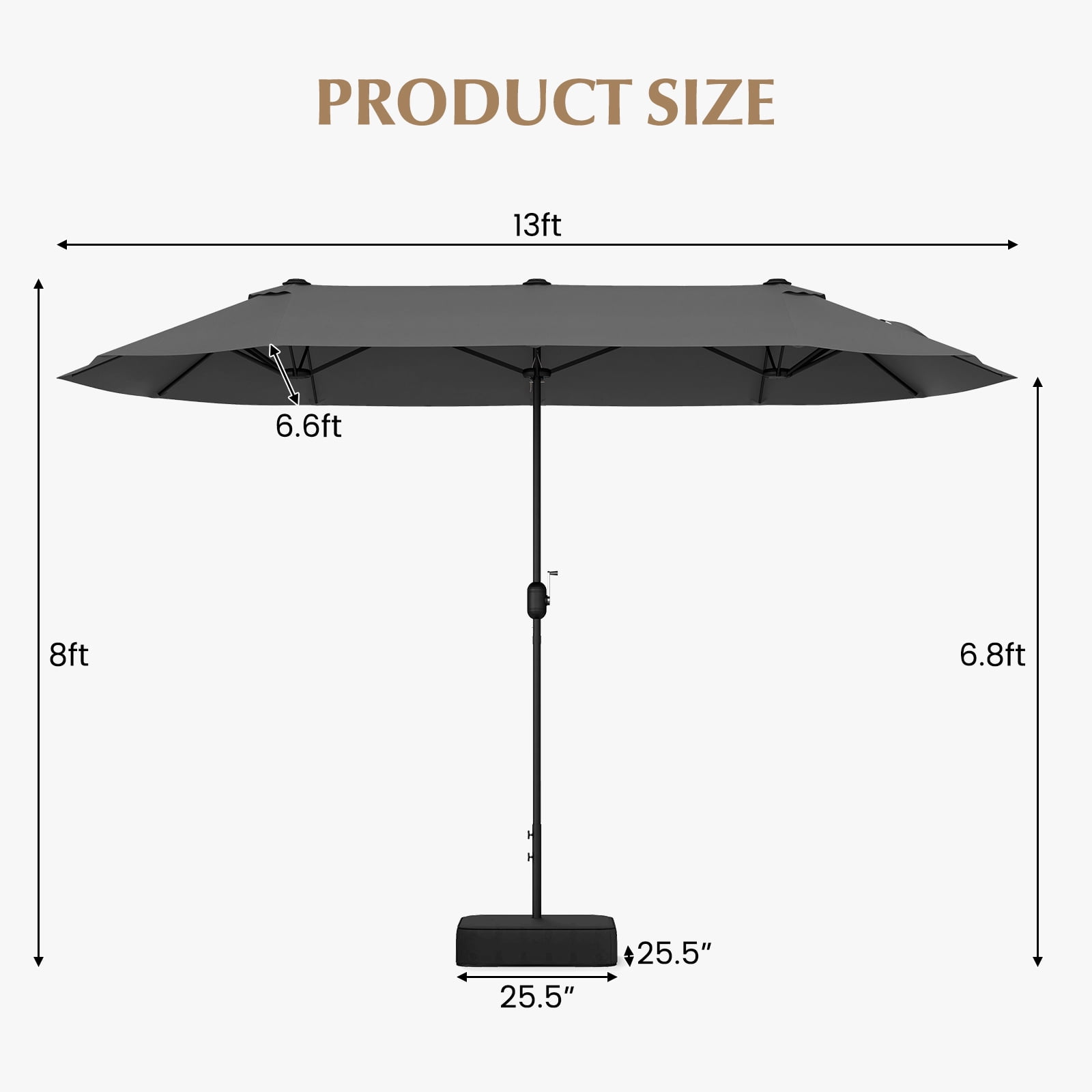 Gymax 13FT Double-sided Patio Umbrella w/ Crank Handle Umbrella Base Safety Lock Grey
