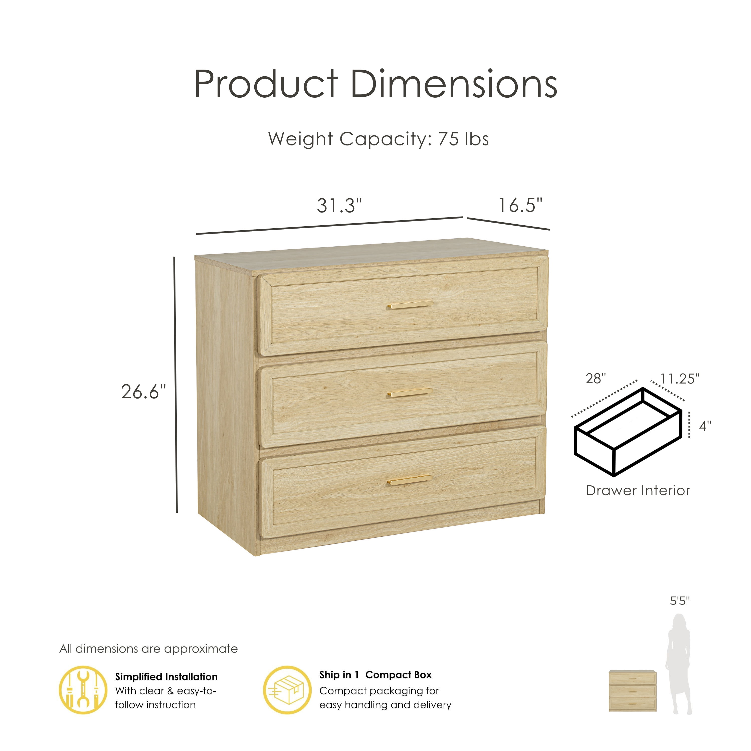 Furniture of America Rivor Modern Wood 3-Drawer Tall Nightstand, Natural