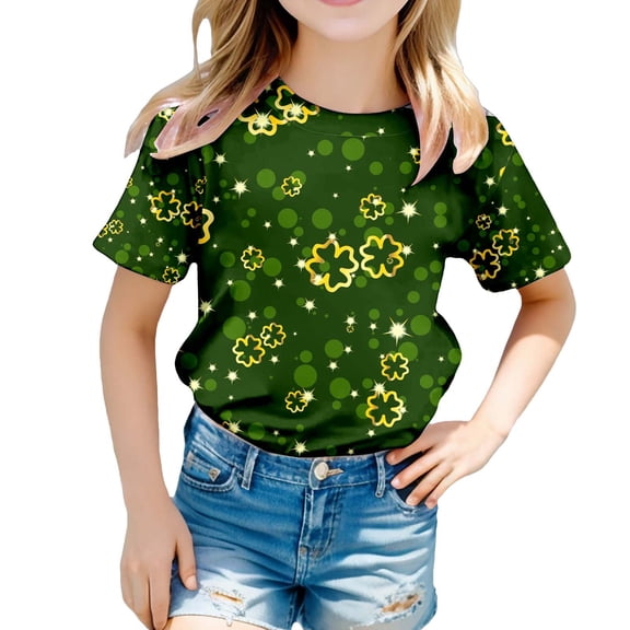 YM Shirts for Girls St Patricks Day Shirts Gift Heart Print Crew Neck Shamrock Print Soft Breathable Shirt Boys White T Shirt Girls Tops Size 10-12