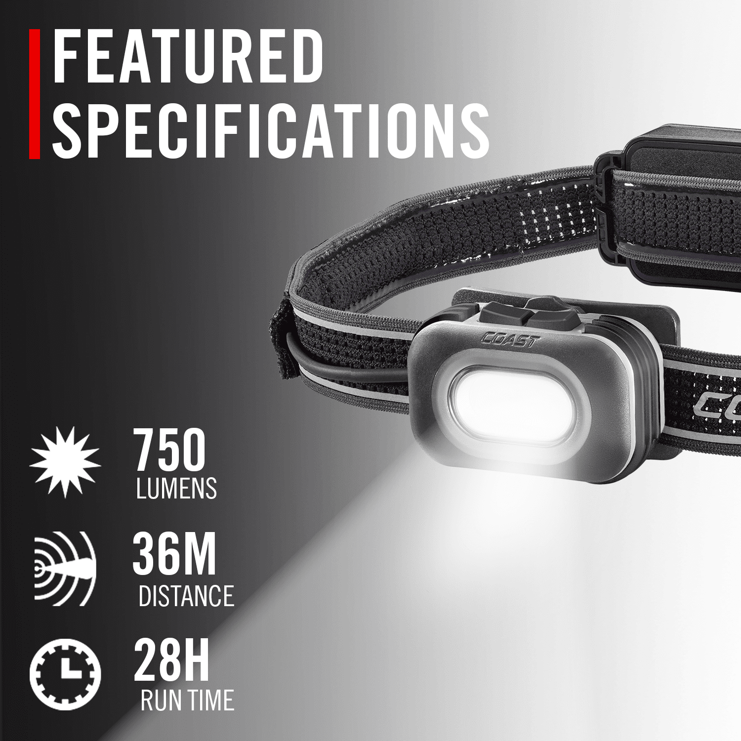 COAST RL12R Rechargeable Headlamp – 750 Lumens, Dual Color Beam, Variable Light Control