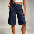 thumbnail image 2 of AHTJRT Tie Side Capri Pants for Women High Waist Knee Length Stretchy Breathable Summer Wide Leg Cotton Linen Capris with Pockets Dark Blue L, 2 of 10