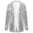 thumbnail image 3 of YONGHS Women Long Sleeve Lapel Sequin Blazer Jacket Cocktail Club Party Cardigan Coat Silver XL, 3 of 7
