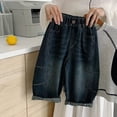 thumbnail image 2 of WEIGFI Toddler Kid Boys Sweatpants Solid Color Jeans Elastic Waist Denim Bottoms With Pockets Casual Wide Leg Loose Fit Comfort Playwear Everyday Cool Party Trousers,Dark Blue,4-5 Years, 2 of 4
