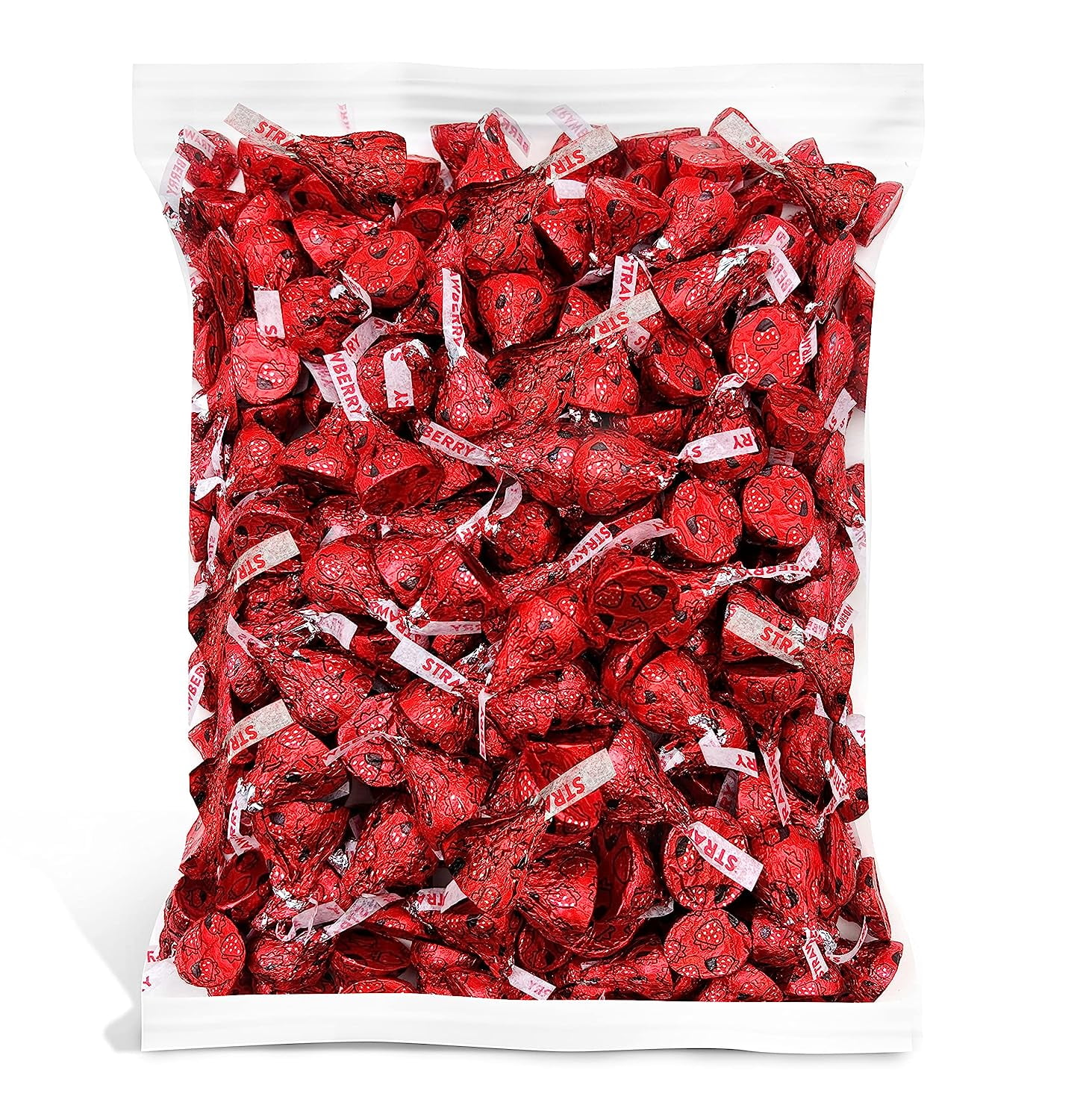 HERSHEY'S KISSES Extra Creamy Milk Chocolate Dipped Strawberry Candy, Red Foil Wrap, Bulk 2 Pounds