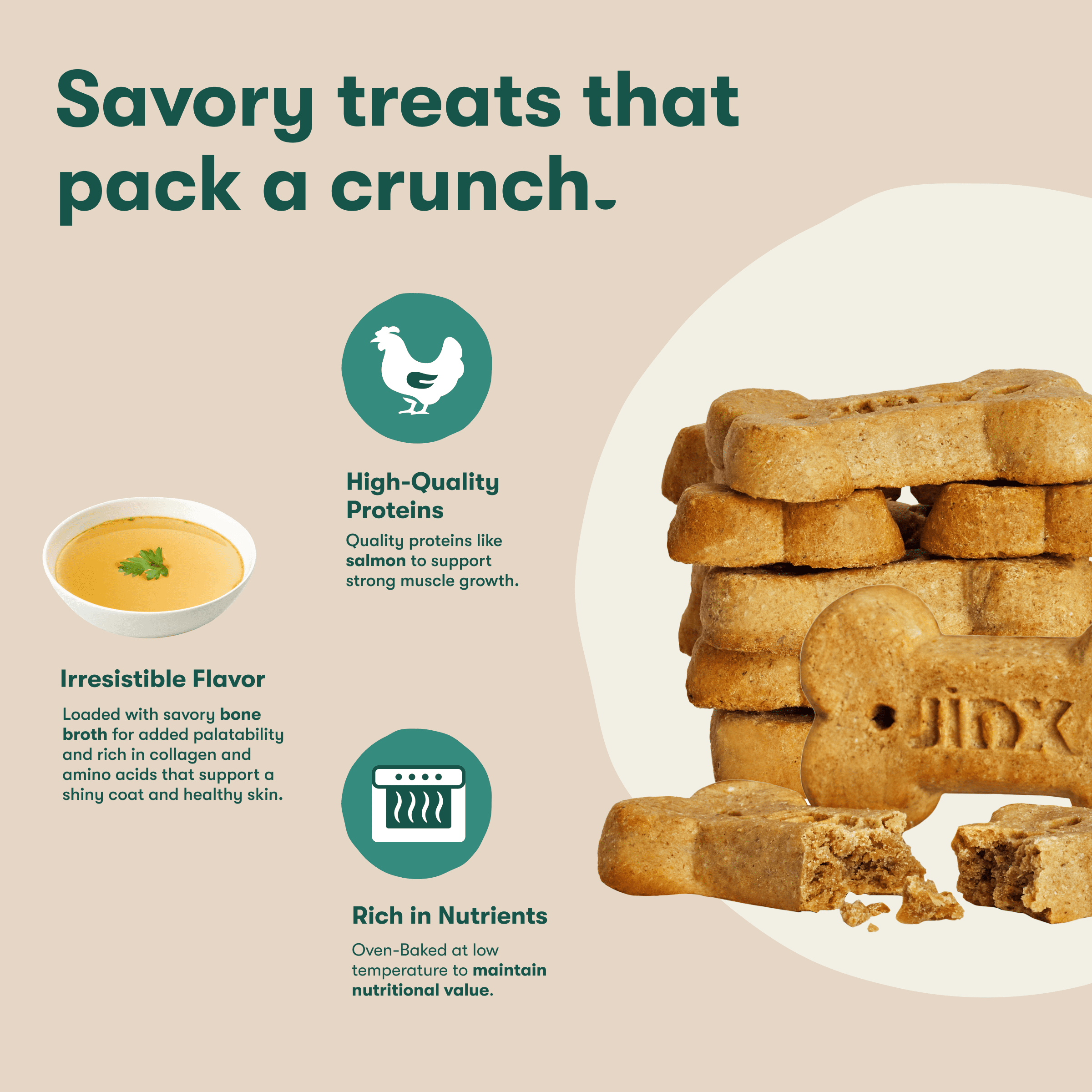 (4 pack) Jinx Chicken Bone Broth Biscuits, Crunchy Dry Dog Treats, 16 oz Bag