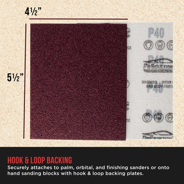 ProductionShop 100-Pack 1/4 Sheet Red Sanding Sheets – 12 Grit Variety Pack (40-800) Hook & Loop For Palm Sanders & Blocks