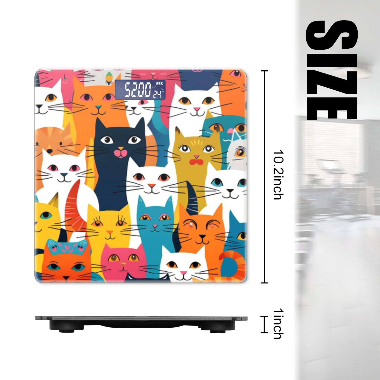 Bathroom Scale, Highly Accurate Digital Body Scale,Precisely Measures Weight up to 400 lbs-Vibrant Pattern Of Cartoon Cats In Various Colors