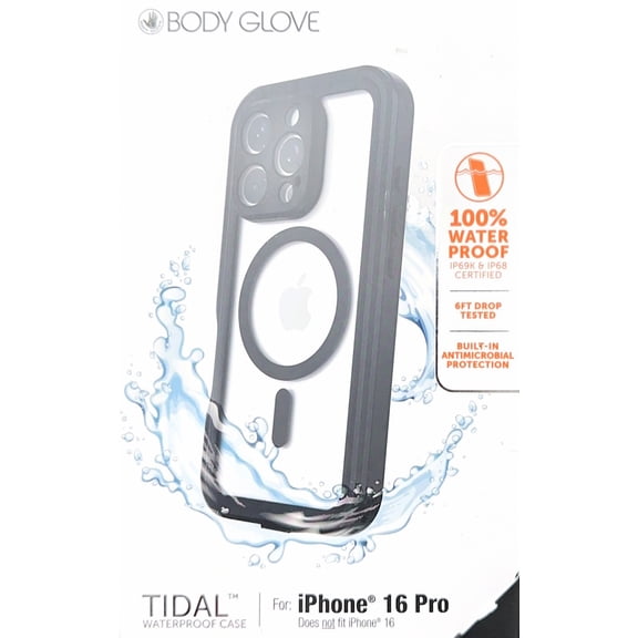 Body Glove Tidal Waterproof with MagSafe Case for iPhone 16 Pro, Black/Clear