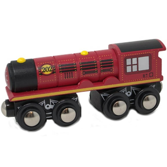 Imaginarium Collectible Wooden Train Engine - Magnetic Car Attachment ~ 8 Wheels ~ Red and Black Engine Car ~ 202 ~ Approximately 4" Long