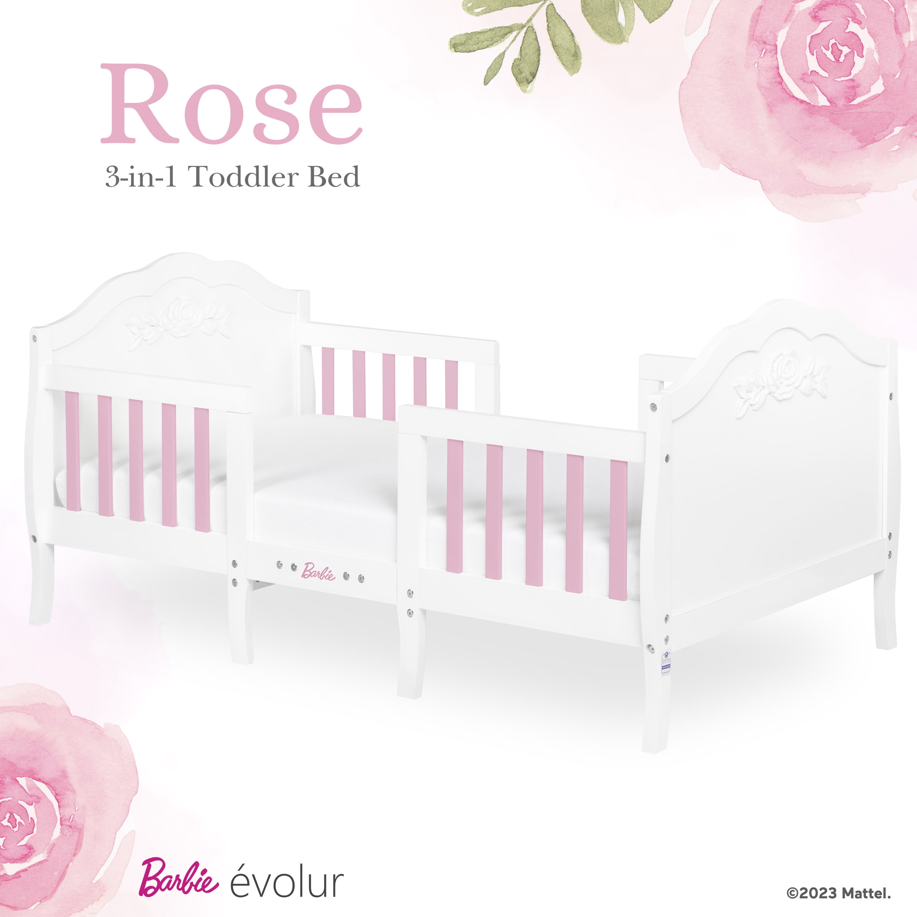 Evolur Rose Toddler Bed in White and Pink