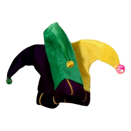 Mardi Gras Plush Jester Hat Purple Green Yellow Fools Hat Lights Up