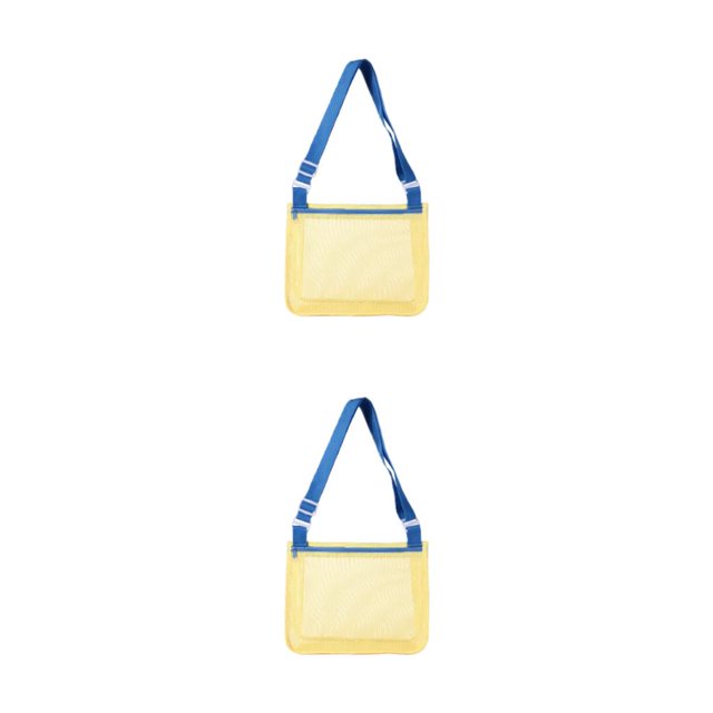Bewildely Bolsa de malla de juguete de playa con diseño de hombro ajustable y conveniente, bolsa de malla para niños, bolsa de playa, piscina cinturón azul amarillo 24*20cm 2Conjunto
