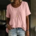 thumbnail image 5 of Zedker Womens Puff Sleeve Babydoll Tops Summer Flowy Pleated Cotton T-Shirts Casual Loose Fit Cute Blouse Pink L, 5 of 9