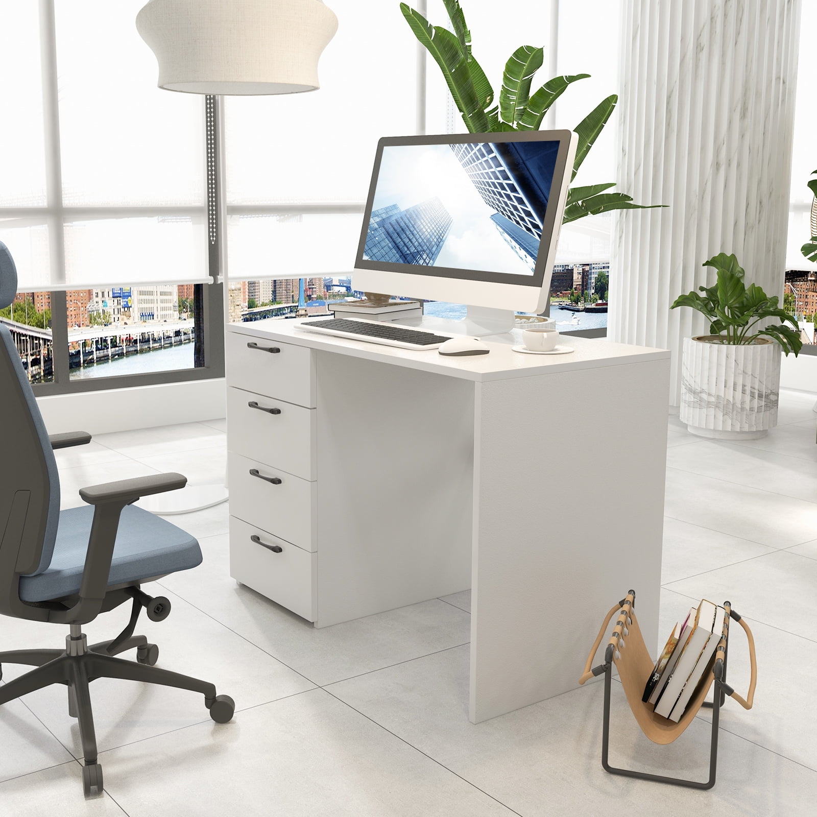 Topbuy Wood Computer Desk with Storage Large Writing Desk w/ 4 Drawers Home Office PC Desk Workstation