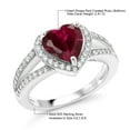 thumbnail image 5 of Gem Stone King 925 Sterling Silver Red Created Ruby and White Moissanite Ring for Women (2.41 Cttw, Gemstone July Birthstone, Heart Shape 8MM, Available in Size 5,6,7,8,9), 5 of 5