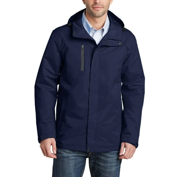 Just Blanks All-Conditions Jacket Adjustable Hood With Locking Drawcord To Customize Fit, True Navy, 4XL