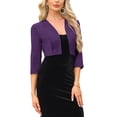 thumbnail image 4 of INSPIRE CHIC Satin Cardigan for Women's 3/4 Sleeve Open Front Cropped Office Work Bolero Shrug M Dark Purple, 4 of 6