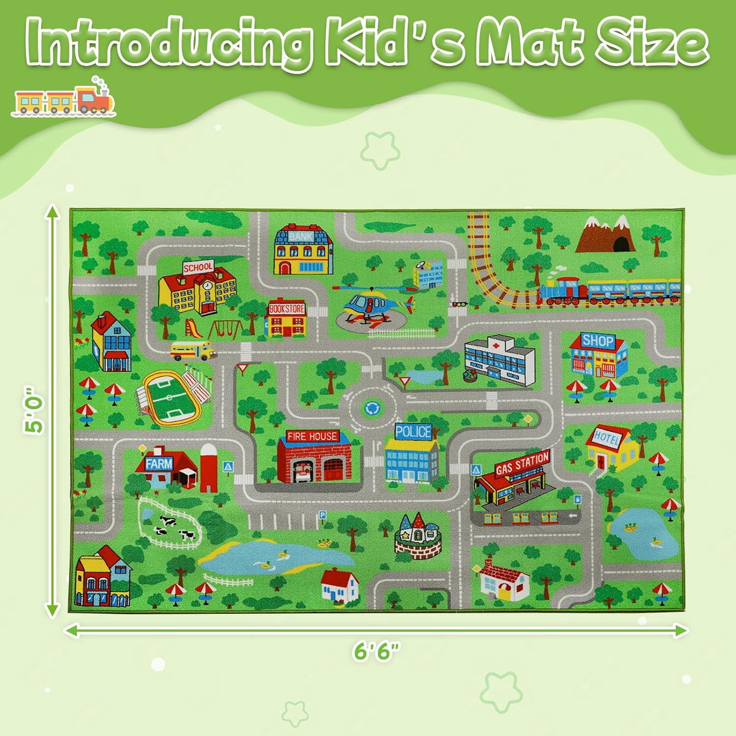 ORGOWEL Kids Carpet Playmat Rug 59"x78.7" Traffic Road Kid Play Car Mat Non-Slip Children Educational Game Car Mat Area Rug for Playroom Bedroom,Large Town City Road Map Car Mat for Baby,Green