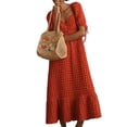 thumbnail image 1 of Gupgi Women's Puff Sleeve Midi Dress Solid Color Bubble Textured Smocked Sweetheart Neck Ruffled Flowy Dress, 1 of 6