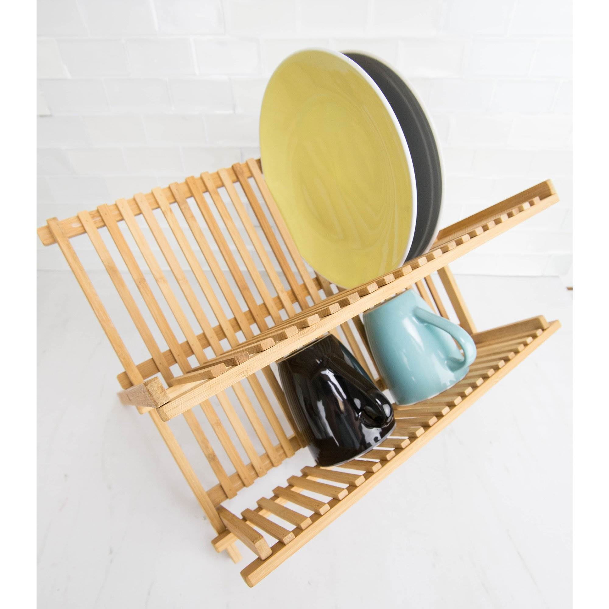 Hastings Home Dish Drying Rack- Folding Natural Bamboo Kitchen Essentials  Countertop Drainer and Organizer for Dinne…