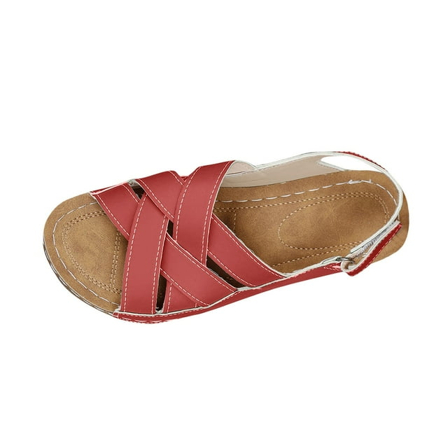 CHGBMOK Sandals Womens Cross - Strap Ankle - Support Wedge Sandals with Stitched Detailing Sizes 36-43
