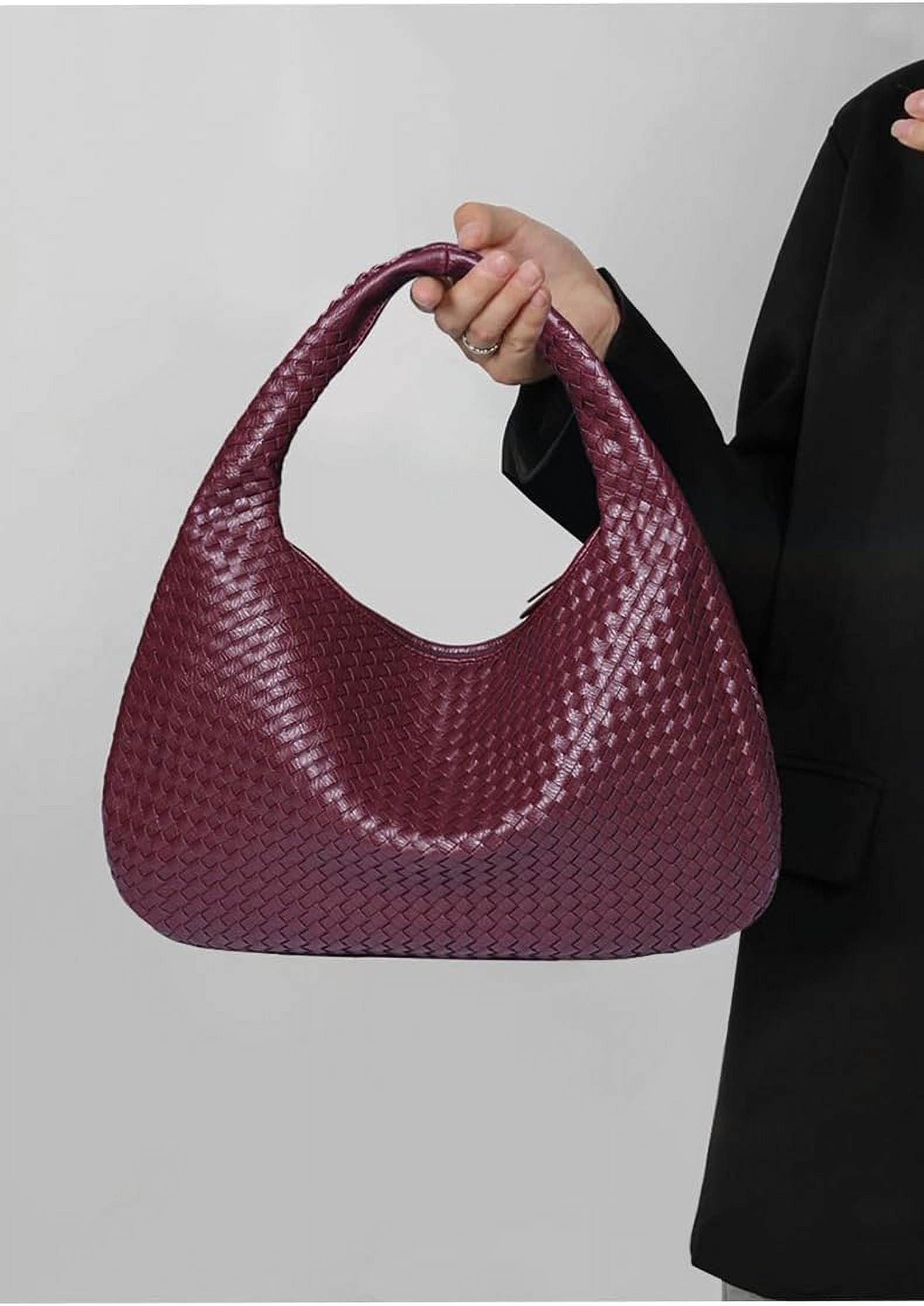SikaFu Women Woven Vegan Leather Handbag Retro Top-handle Shoulder Bag Handmade Tote Bag Dumpling Purse Hobo Bag