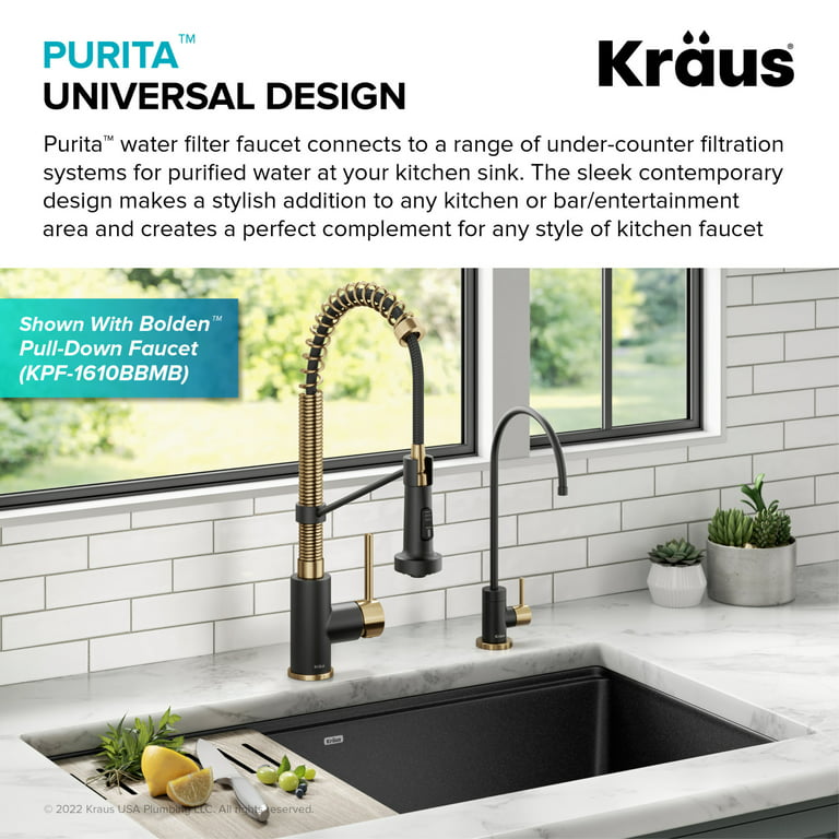 KRAUS Water Filtration System and Matte Black Water Filter Faucet