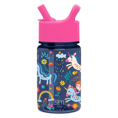 Simple Modern 12 oz Unicorn Rainbow Plastic Water Bottle with Straw Lid