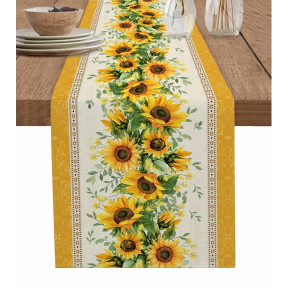 Hokiten Table Runners 70 Inches Long Dress Scarves, Sunflower Yellow Farmhouse Coffee/Dining/Kitchen Table Decor, Holiday Table Runner, Retro Southwest Country Plant Leaf Floral 13x70 Inch