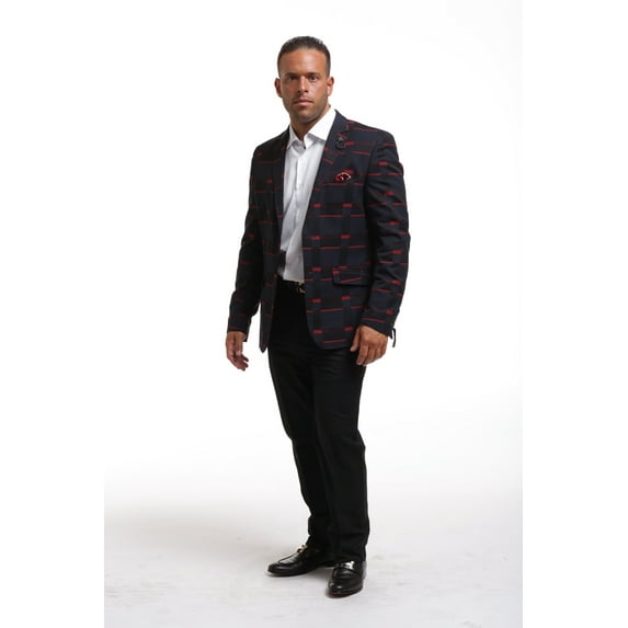 Elie Balleh Red Navy Black Plaid Men's Blazers