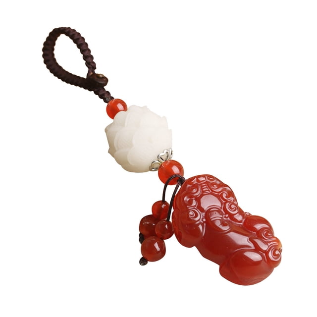 Colgante de llavero Feng Shui de jade de ágata natural Pi Xiu para hombres y mujeres