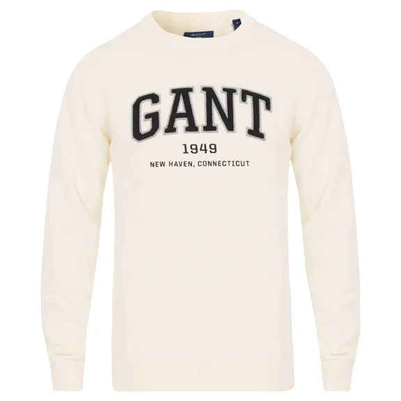 Gant Men's O1 Terry Logo Crew, Medium, Cream
