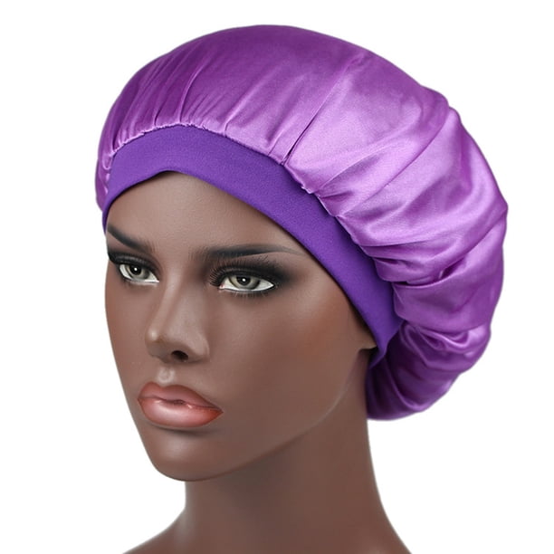 Gorro para dormir KPLFUBK con banda elástica ancha de satén suave, elástico para cabello largo y rizado.
