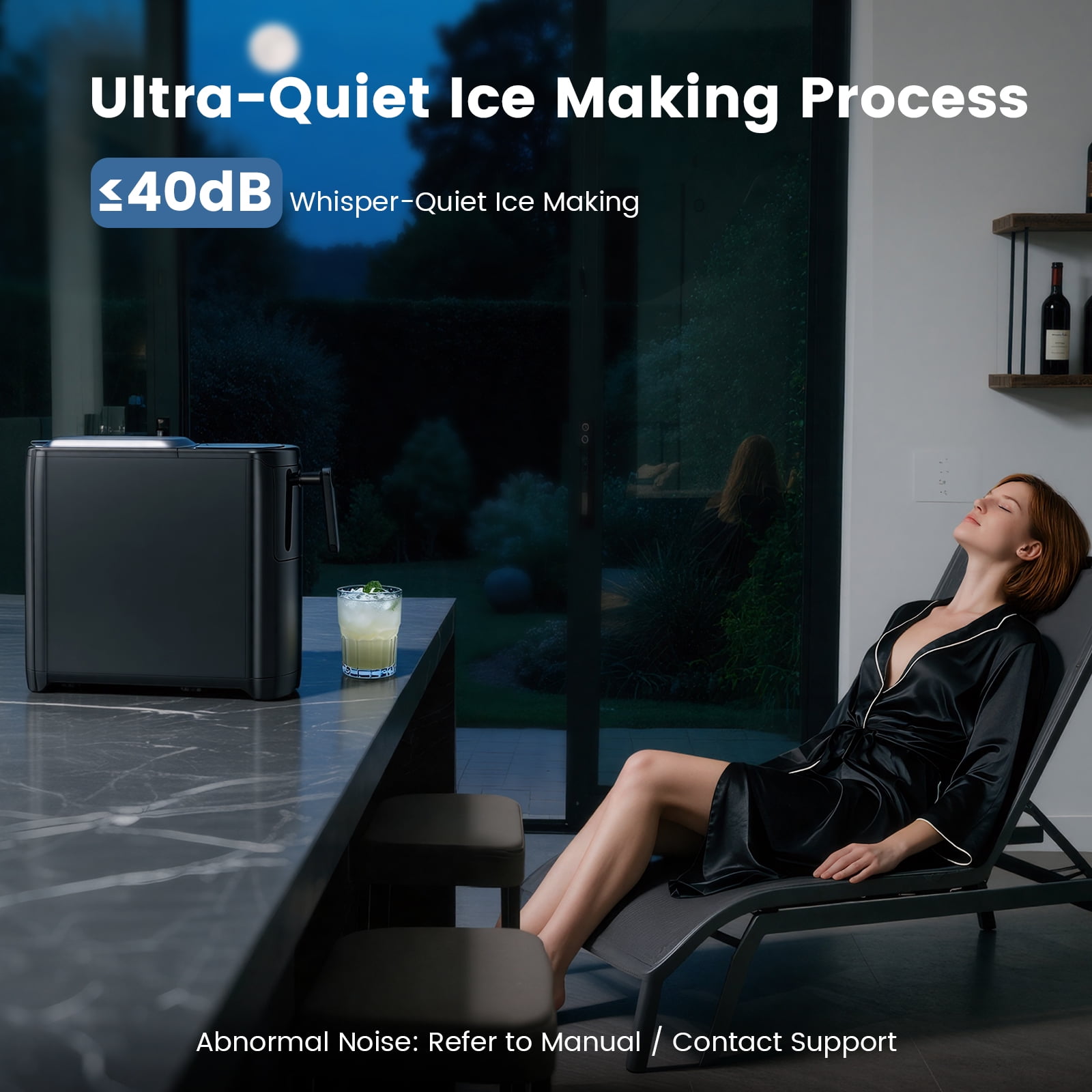 KNDKO Countertop Bullet Ice Maker, 6 Bullet ICES in 8 Mins, 18Lbs/Day, Self-Cleaning Operation, with Pull-Out Basket, Black