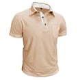 thumbnail image 6 of IWRICH Men's Polo Shirts Short Sleeve T Shirt Lightweight Casual Button up Shirts Summer Collared Tops with Pocket Beige L, 6 of 7