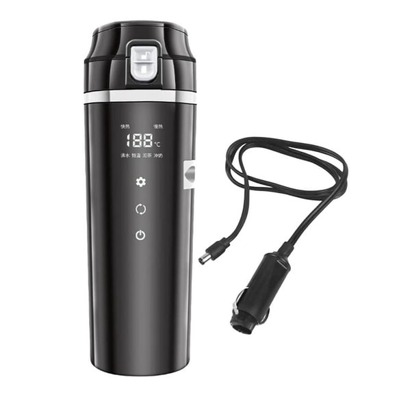Hervidor de agua para coche de 12V/24V, inteligente, taza de calefacción para coche, hervidor de agua caliente para calentar agua, leche calentada, Negro