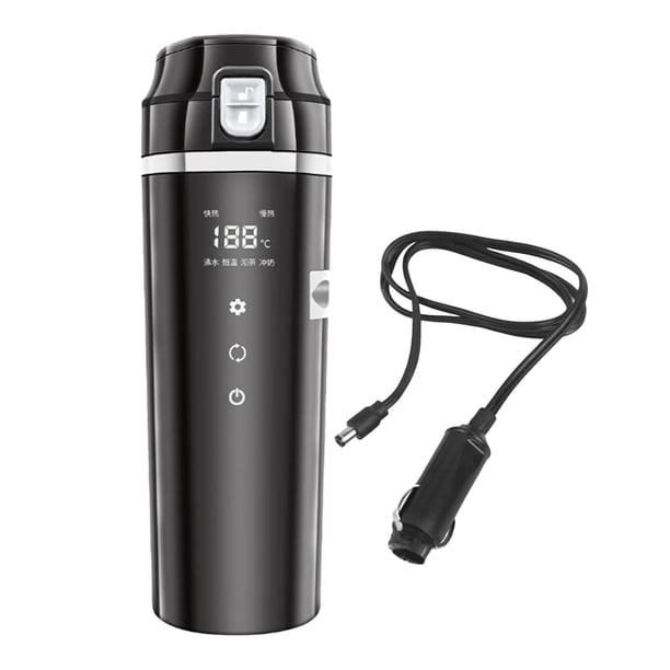 Hervidor de agua para coche de 12V/24V, inteligente, taza de calefacción para coche, hervidor de agua caliente para calentar agua, leche calentada, Negro