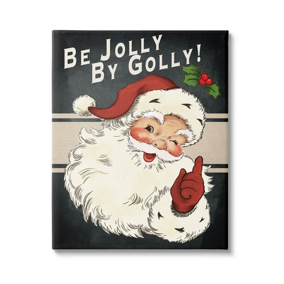 Be Jolly By Golly Vintage Christmas Santa Holiday Graphic Art Gallery Wrapped Canvas Print Wall Art
