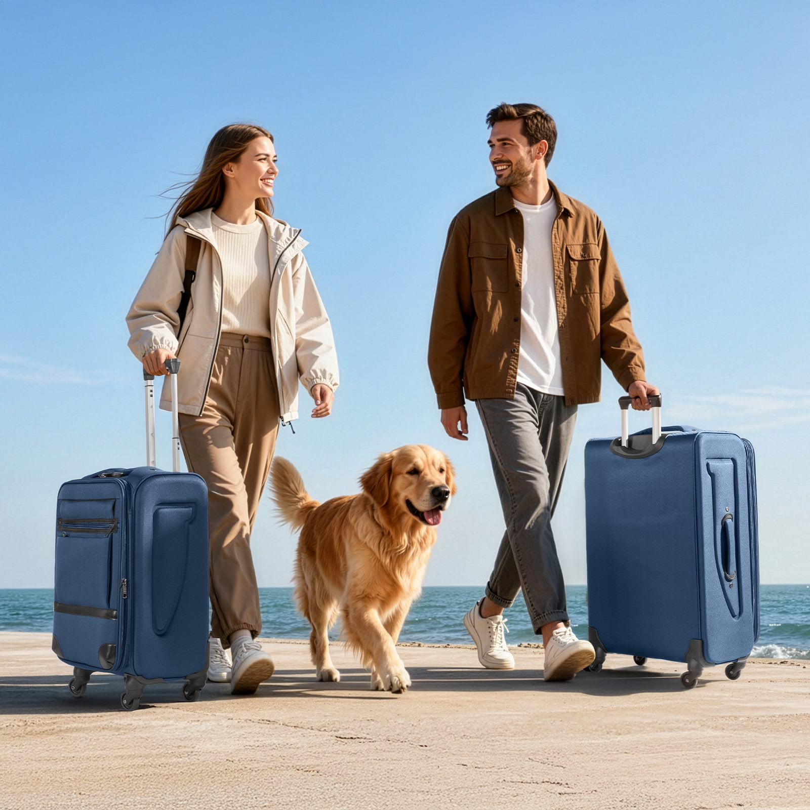 Ktaxon 3-Piece Softside Luggage Set With 8 Set Pcaking Cube TSA Lock, 360° Spinner Wheels Blue
