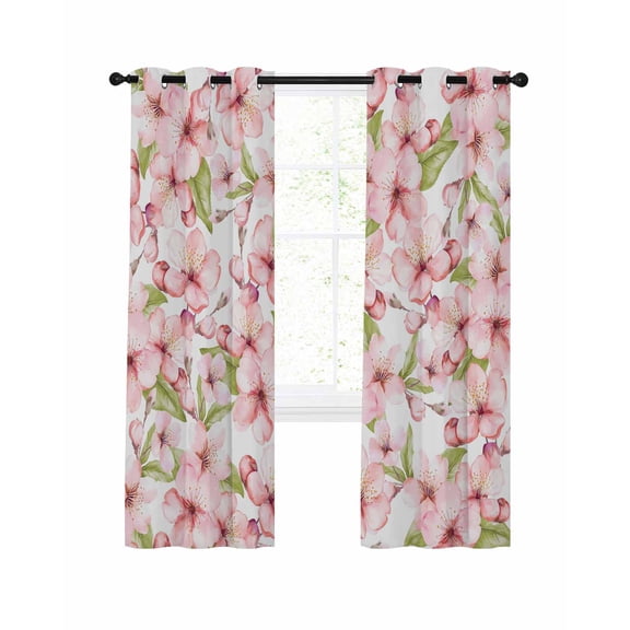 Spring Peach Blossom Blackout Curtains for Bedroom Living Room, Country Pink Floral Farm 84 In Long Thermal Insulated Room Darkening Drapes Grommet Window Treatments, 52 x 84 In