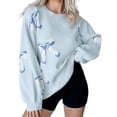 thumbnail image 1 of Daznico Womens Oversized Cute Bow Tie Sweater Cozy Ribbed Knit Crewneck Long Sleeve Pullover Tops,Size S, 1 of 8
