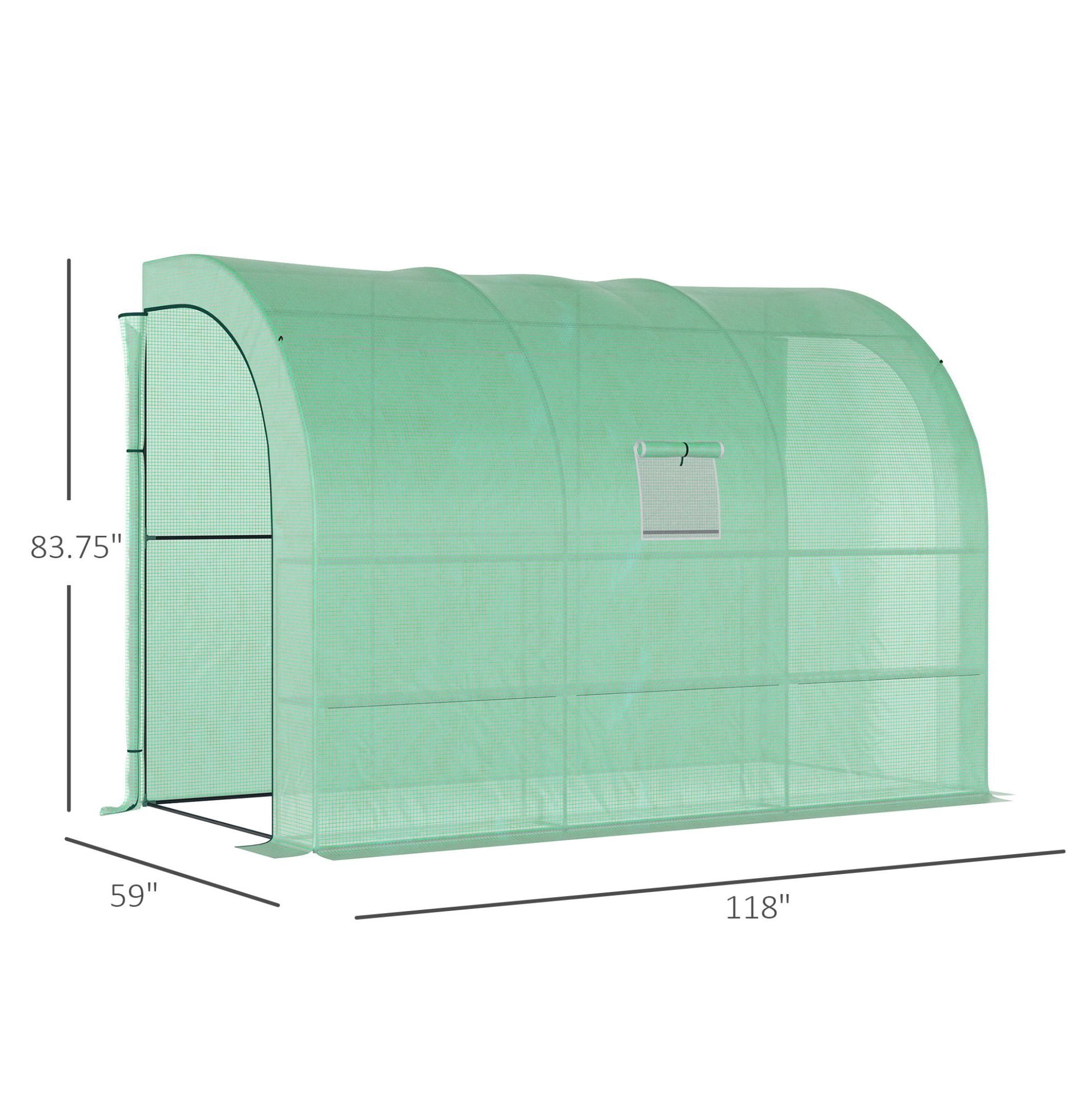 10' x 5' x 7' Lean to Greenhouse, Walk-In Green House, Plant Nursery with 2 Roll-up Doors and Windows, PE Cover and 3 Wire Shelves, Green
